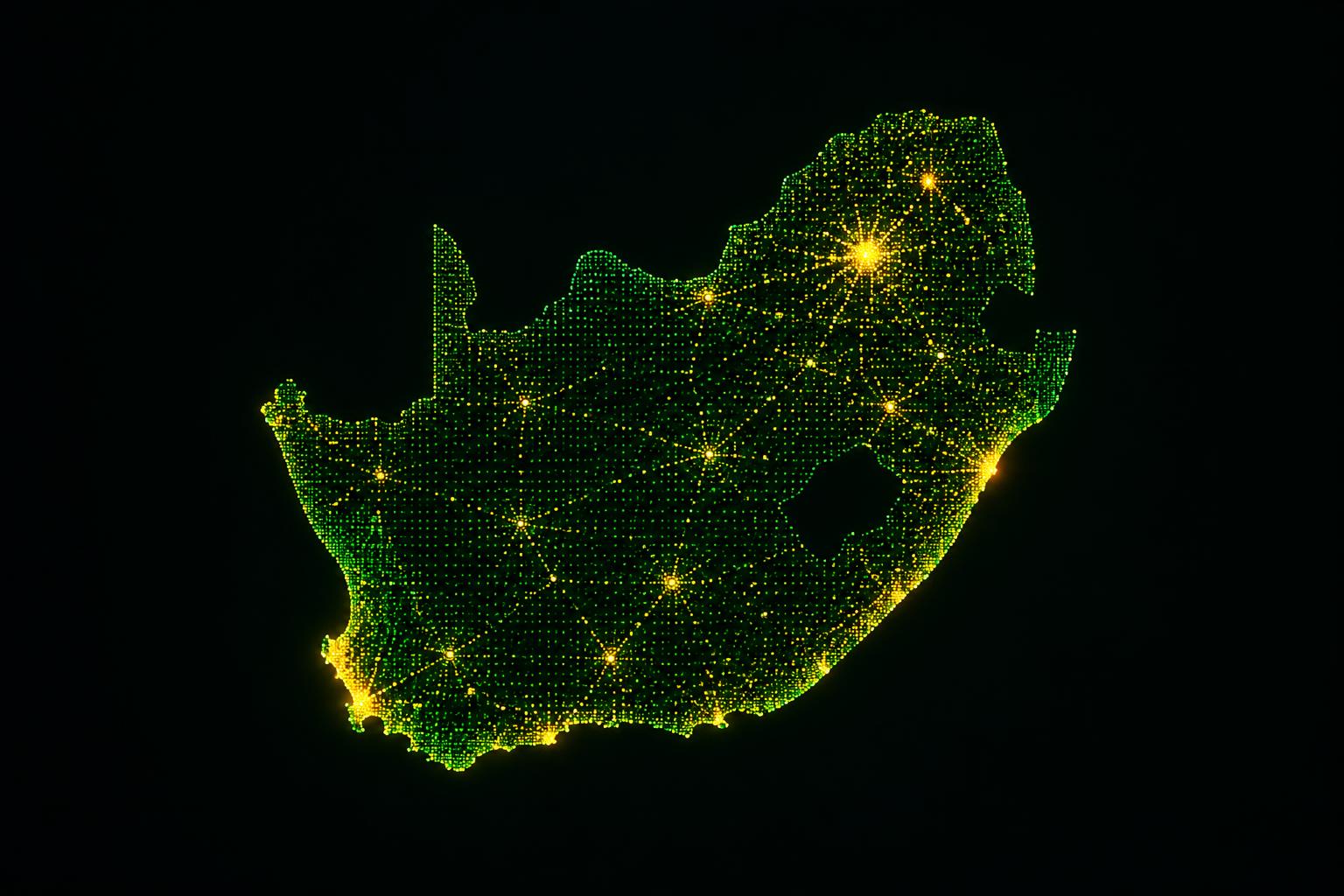 Glowing map of South Africa